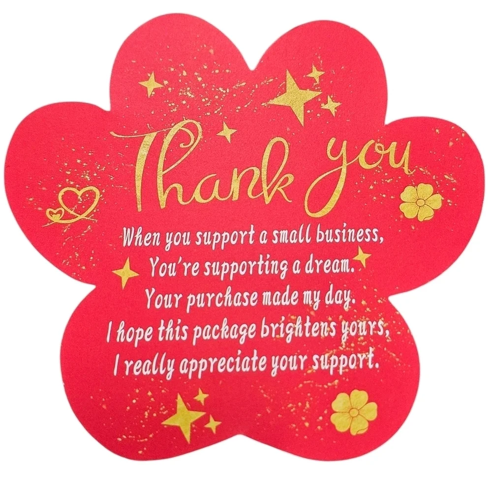 Thank You Paw Cards In Red And Gold. 100 Count, 3.14